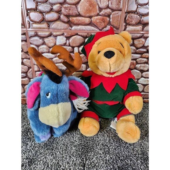 Vintage Pooh and Eeyore Christmas Plush #A92 - Picture 1 of 9